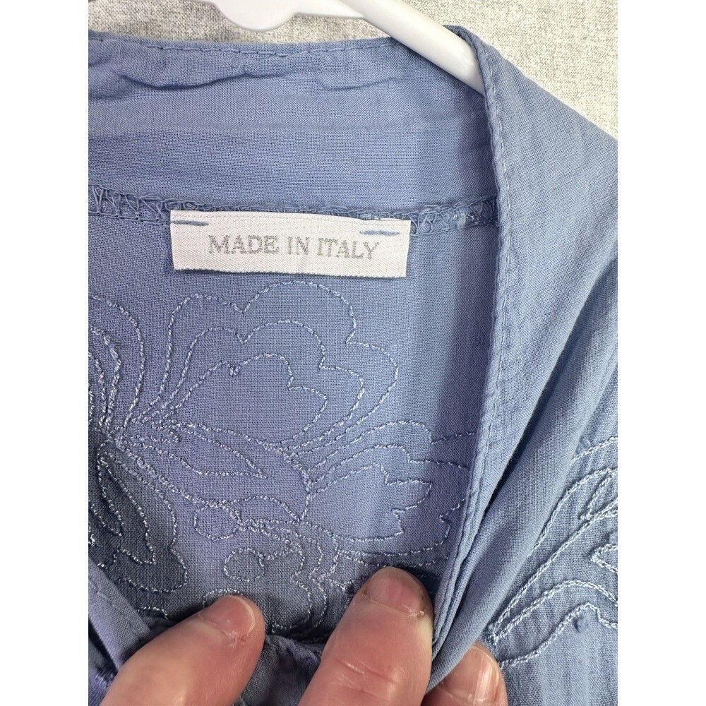 Made in Italy Blue Cotton Dress Embroidered Detail Swiss Dot Cottage Prairie Lg - Picture 4 of 9